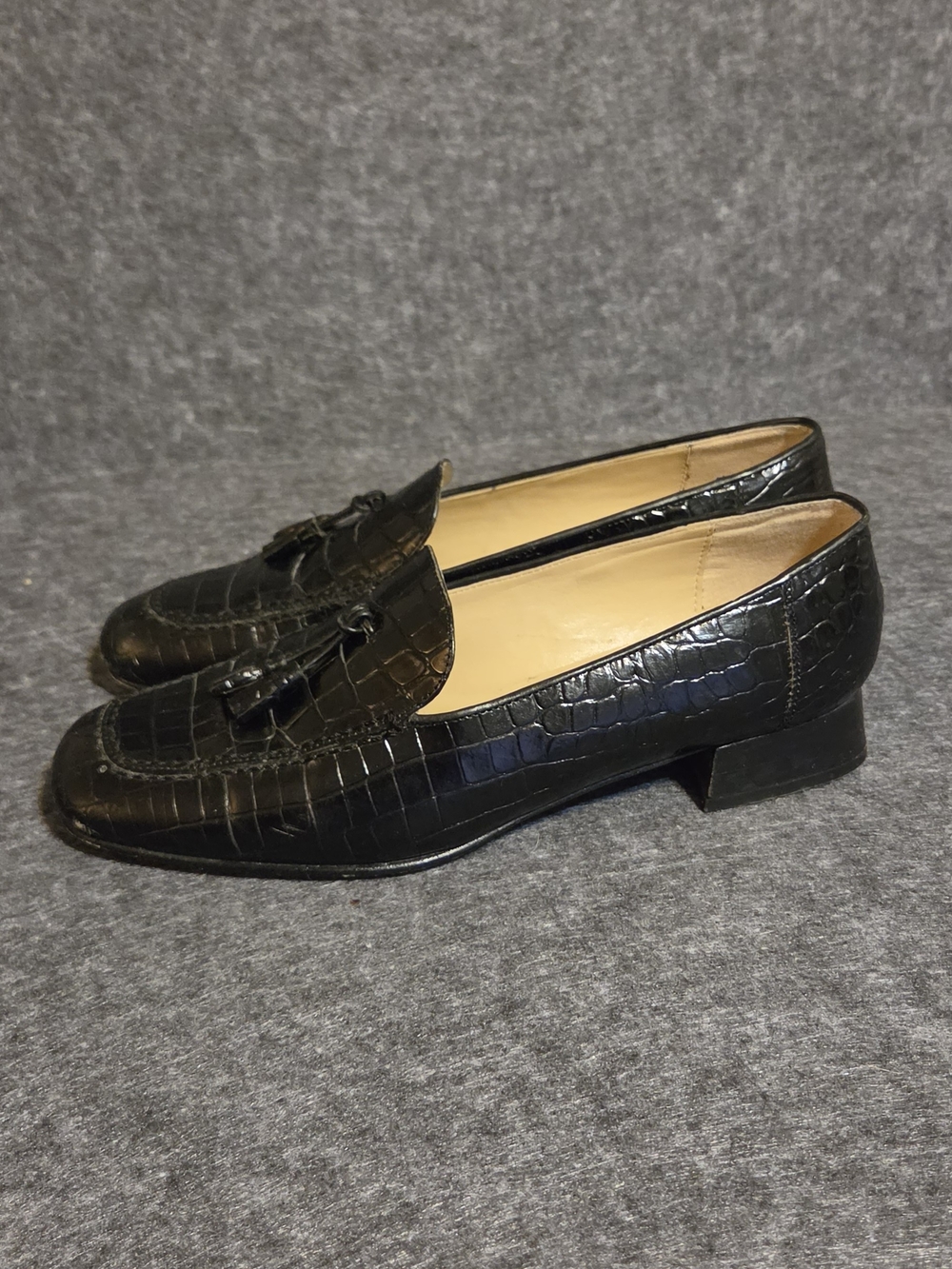 Talbots Black Croc-Embossed Tassel Loafers - Picture 5 of 9
